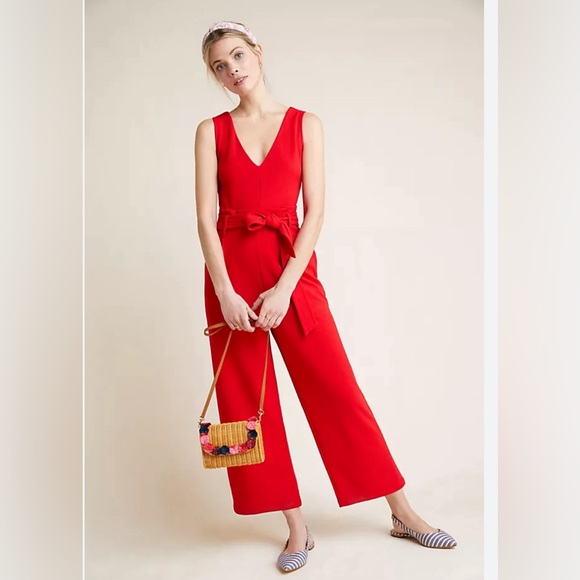 Anthropologie Pants - Anthropologie Cathy Structured sleeveless Red Jumpsuit